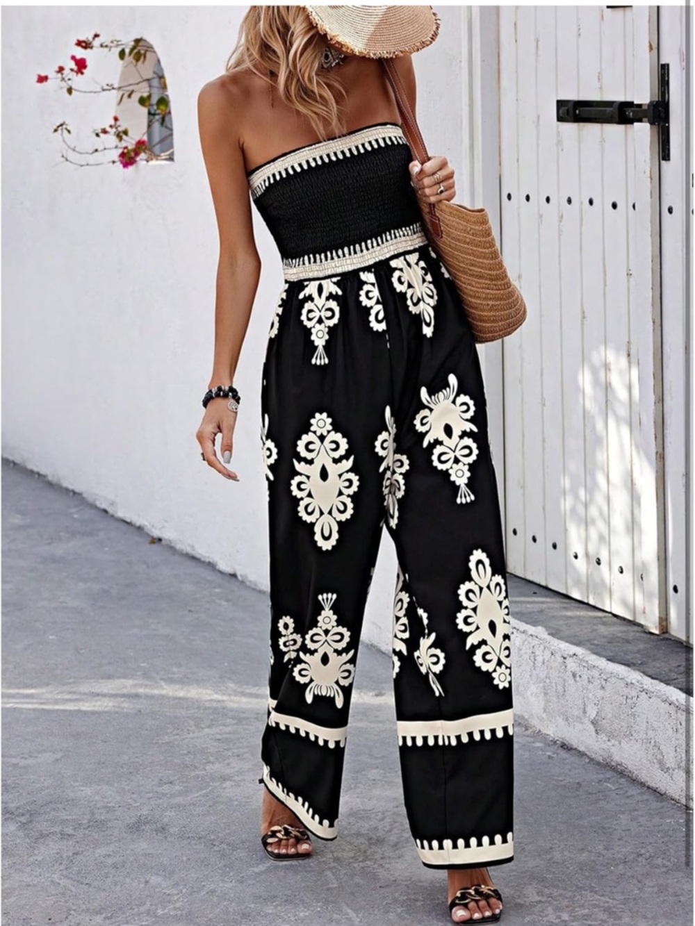 Strapless Black & Cream Jumpsuit- SMALL